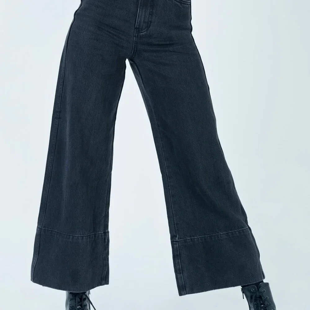 Thrills Canyon Jeans high-waisted wide leg black jeans size 26 - Picture 2 of 7